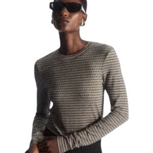 COS Second Skin Long Sleeve Geometric Print Top Black Brown Small